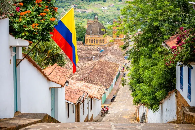 A cobblestone street in Colombia